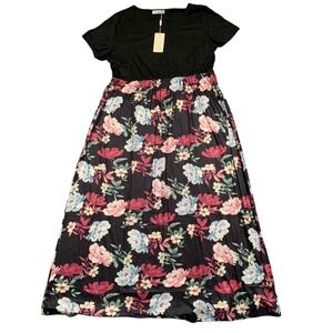 Nemidor Womens Plus 18 Black Floral Print Maxi Dress‎ Short Sleeve Scoop Neck